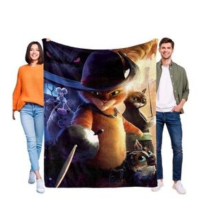 Puss in Boots Flannel Blanket 3D Print Soft Throw for Bed sofa Birthday Gift